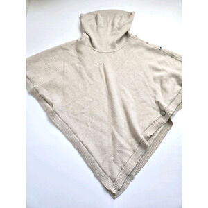 White House Black Market Poncho Cape Size L Beige Oatmeal Color Button Detail